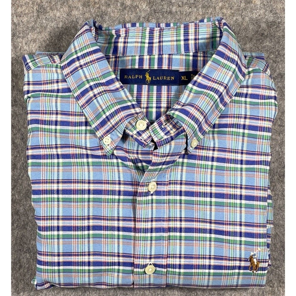 Ralph Lauren Button Down Long Sleeve Shirt Men’s XL Plaid Blue Green Red